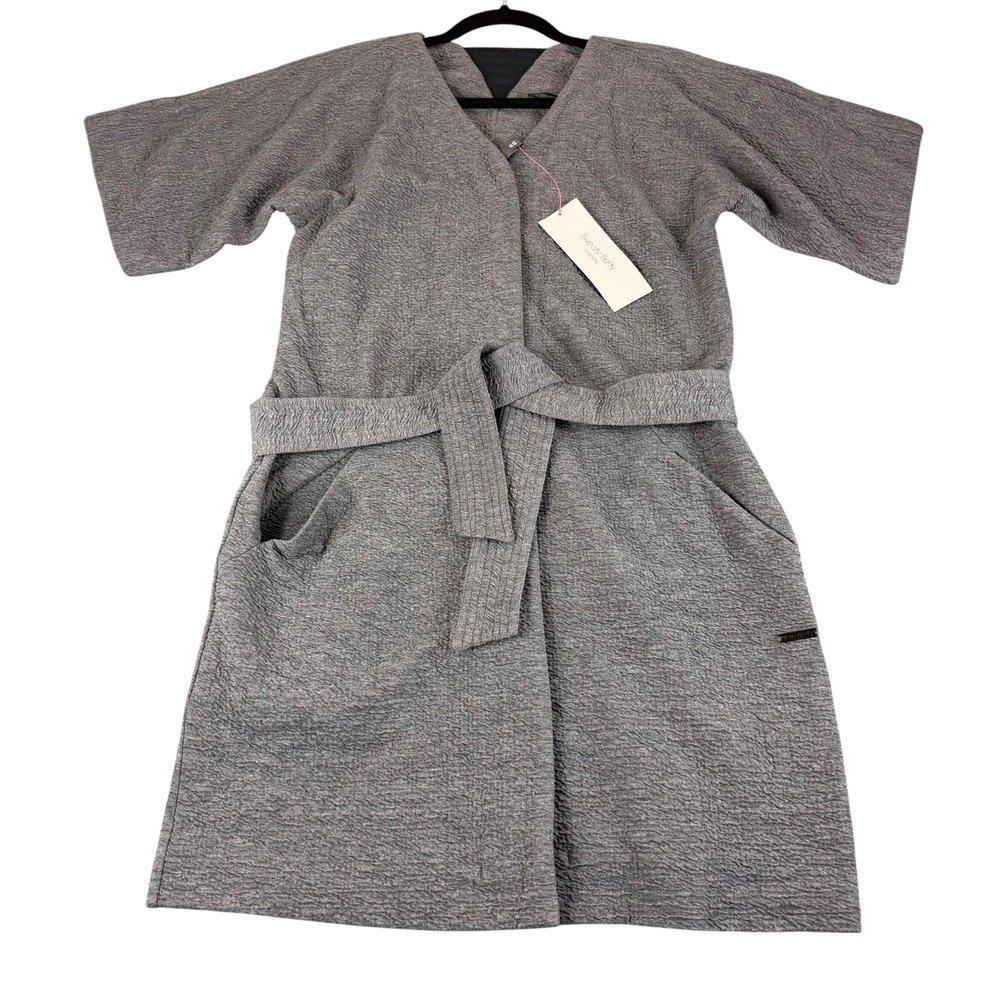 Sweaty Betty Katana Dress Grey Kimono Zip Front Textured Wrap Belted Small NEW‎